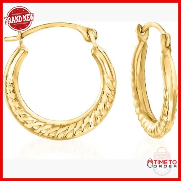 14kt Yellow Gold Small Roped Hoop Earrings with Snap-Back Closure